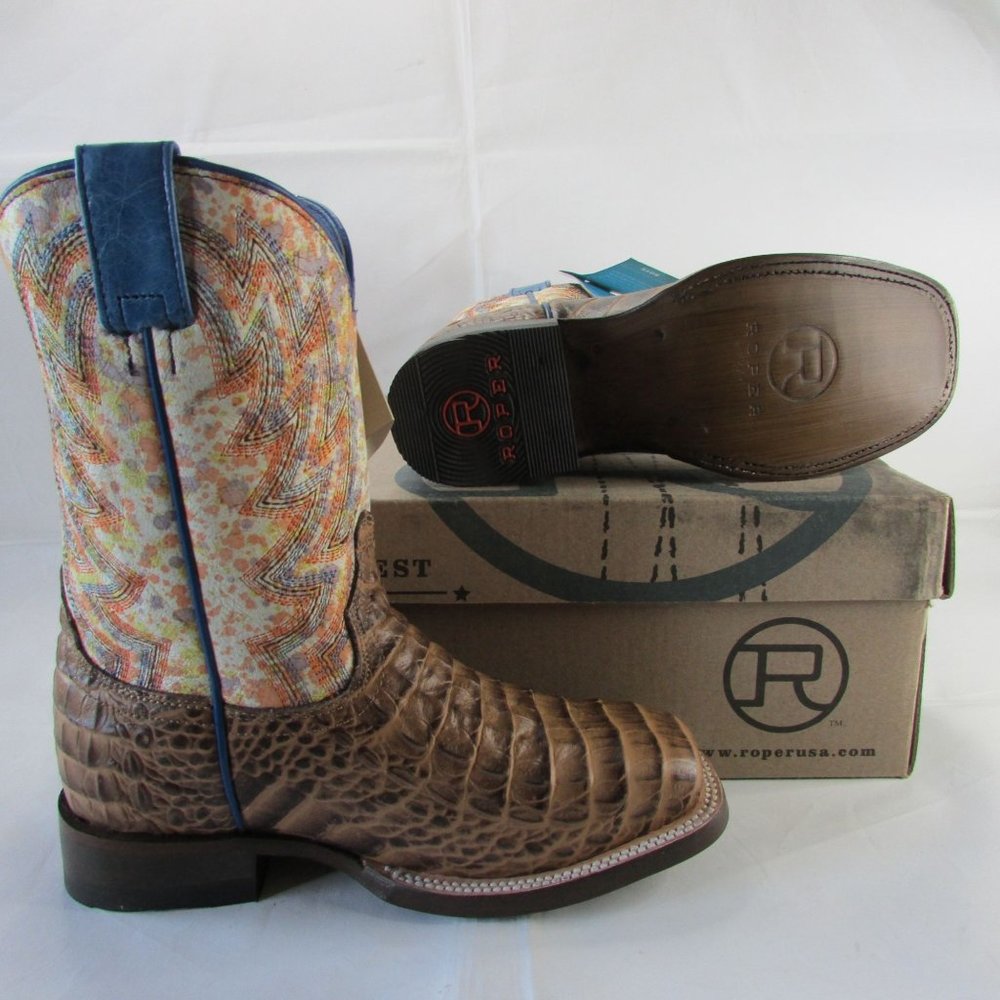 Roper Kid's Youth Cowboy Faux Exotic Gator Embossed Square Toe Western Boots - Picture 4 of 5